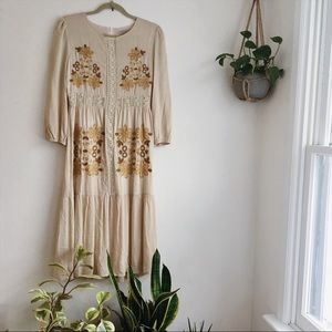 1970’s inspired embroidered floral midi dress
